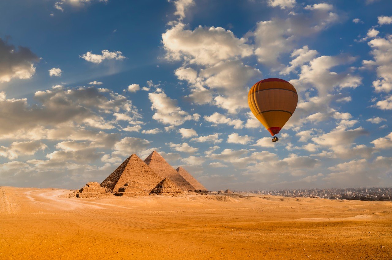 Sunset view of pyramids